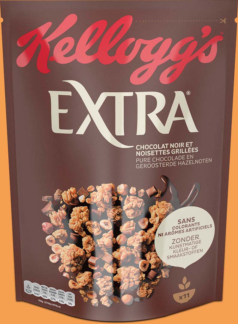 KELLOGG'S Céréales Extra chocolat noir noisettes maxi format 800g